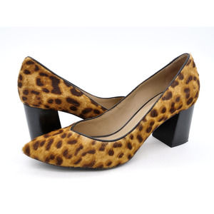 Johnston Murphy Heels Womens 9 Brown Leopard Print Fur Pointed Toe Dress Pumps